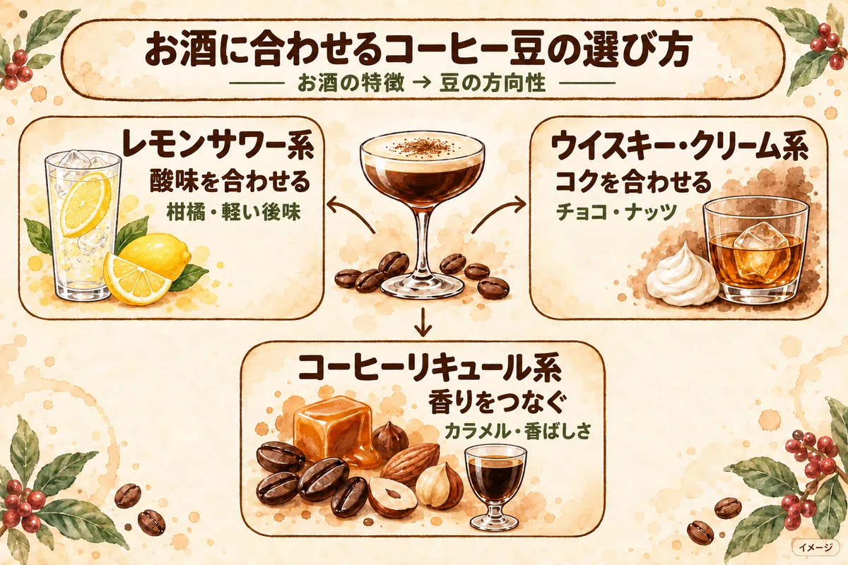 レモンサワー・ウイスキー・コーヒーリキュールに合わせるコーヒー豆の選び方