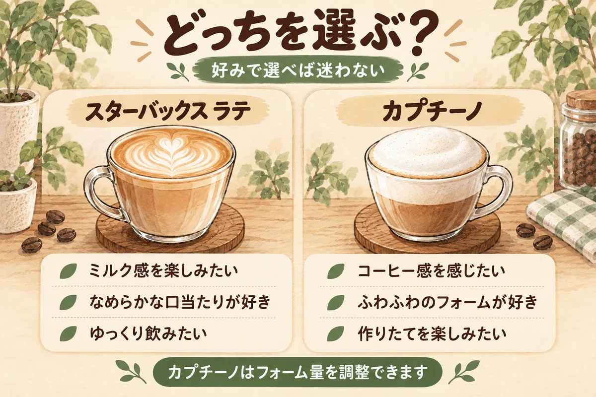 スターバックスラテとカプチーノのおすすめな人を比較した選び方ガイド