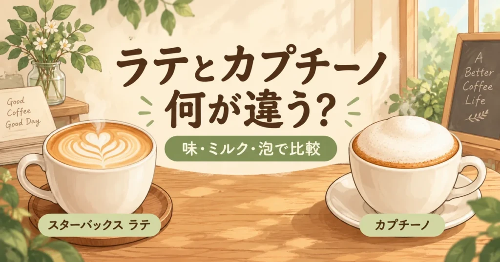 スターバックスラテとカプチーノの違いを表した手描きイラスト